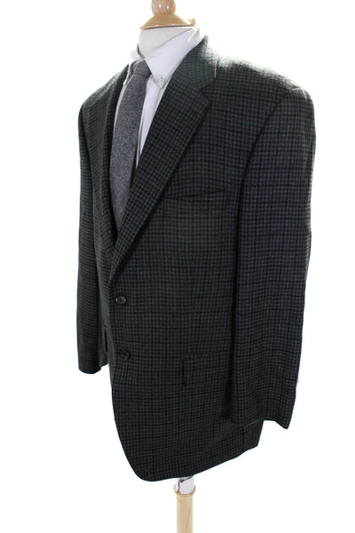 Chaps Mens Houndstooth Print Blazer Jacket Gray Wool Size 44 Regular