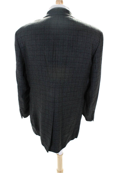 Chaps Mens Houndstooth Print Blazer Jacket Gray Wool Size 44 Regular