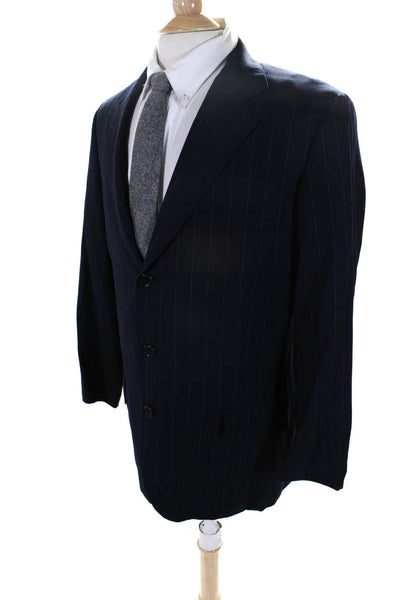 Oxford Clothes Mens Pinstriped Blazer Jacket Navy Blue Wool Size 42 Long