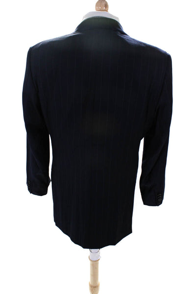 Oxford Clothes Mens Pinstriped Blazer Jacket Navy Blue Wool Size 42 Long
