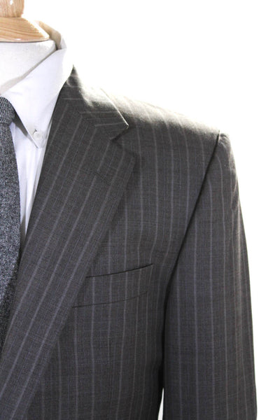 Hickey Freeman Mens Striped Madison Blazer Jacket Gray Wool Size 43 Regular