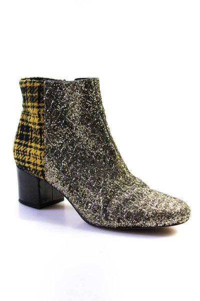 Sam Edelman Womens Side Zip Plaid Glitter Ankle Booties Silver Yellow Size 10