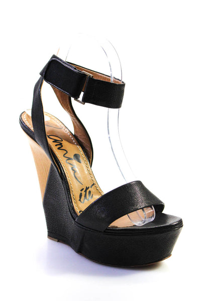 Lanvin Womens Wedge Heel Platform Ankle Strap Sandals Black Leather Size 39