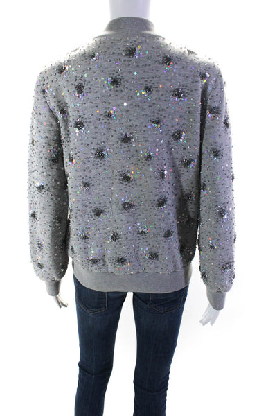 Ashish Womens Gray Sequins Beaded Long Sleeve Cotton Bomber Jacket Size S