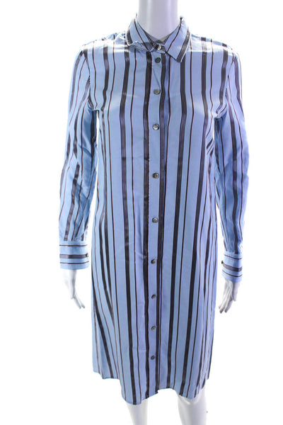 Tory Burch Women's Collar Long Sleeves Button Up Shirt Dress Blue Stripe Size 00
