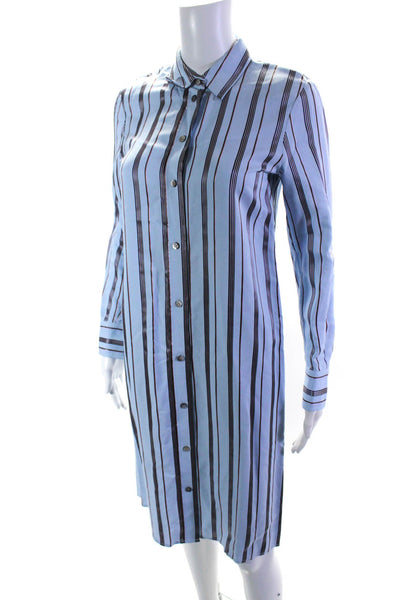 Tory Burch Women's Collar Long Sleeves Button Up Shirt Dress Blue Stripe Size 00