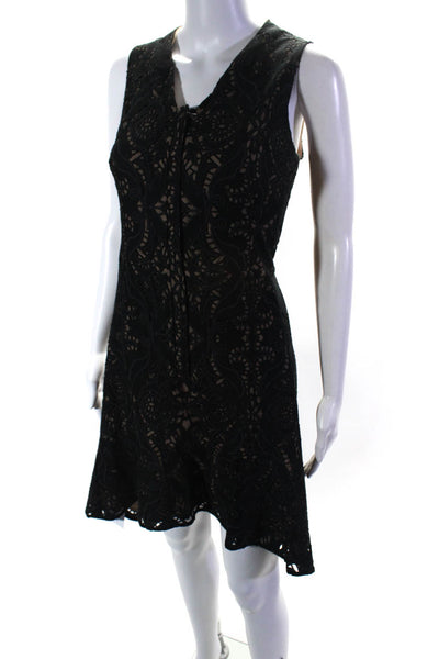 BCBG Max Azria Womens Eyelet Sleeveless Chrystal Dress Black Beige Size 8