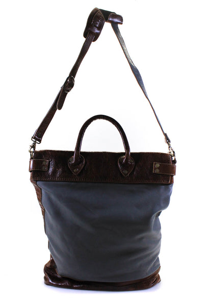 Nuana Kane Womens Leather Rolled Handle Shoulder Bag Tote Handbag Brown Gray