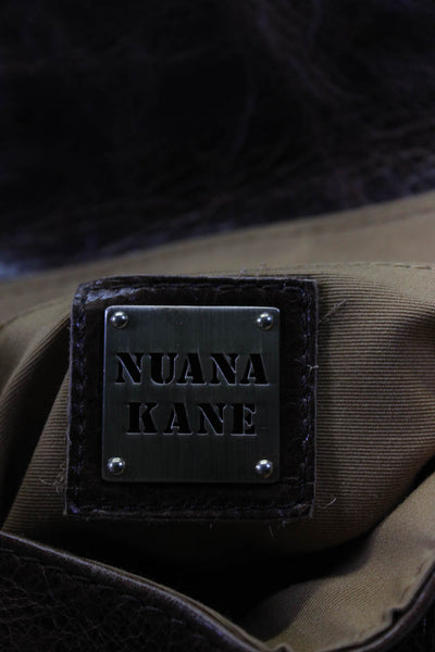 Nuana Kane Womens Leather Rolled Handle Shoulder Bag Tote Handbag Brown Gray
