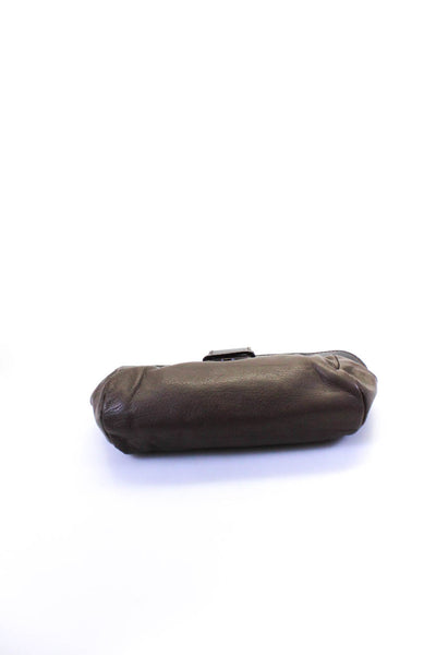 Nuana Kane Womens Leather Flap Snap Closure Clutch Handbag Brown Taupe