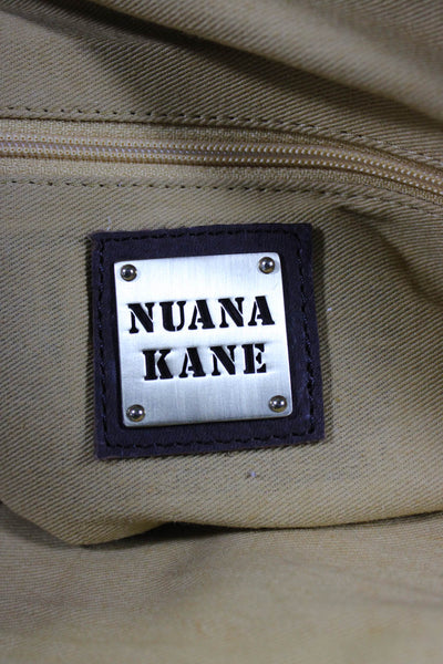 Nuana Kane Womens Leather Trim Canvas Rolled Handle Tote Handbag Dark Gray Brown