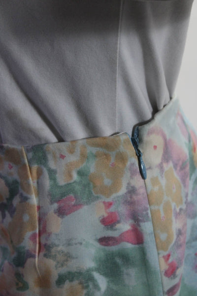 Oscar de la Renta Women's Floral Embroidered Pencil Skirt Pink Blue Size 4