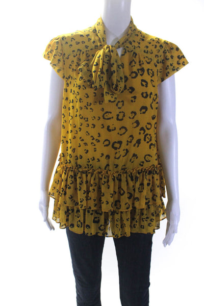 Nicole Miller Womens Yellow Leopard Tie Blouse Yellow Size 4 14041580