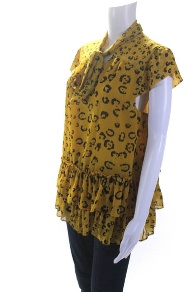 Nicole Miller Womens Yellow Leopard Tie Blouse Yellow Size 10 14041468