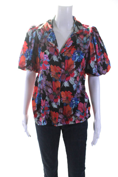 LoboRosa Womens Multi Floral Short Sleeve Blouse Multicolored Size 8 14044801