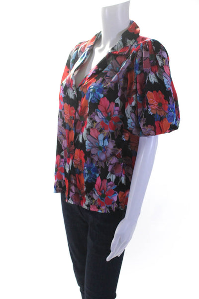 LoboRosa Womens Multi Floral Short Sleeve Blouse Multicolored Size 6 14044363