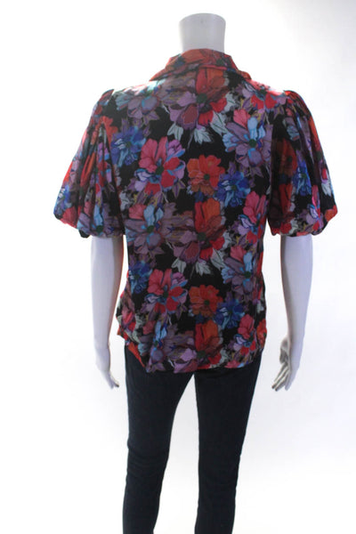 LoboRosa Womens Multi Floral Short Sleeve Blouse Multicolored Size 6 14044363