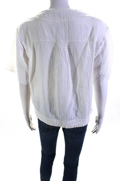 Lilla P Womens Short Sleeves V Neck Blouse White Cotton Size Large