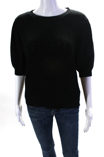 T Tahari Womens Puffy Short Sleeves Crew Neck Sweater Black Size Medium