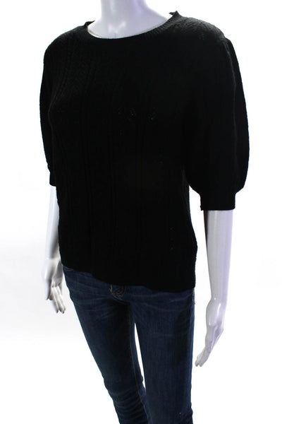 T Tahari Womens Puffy Short Sleeves Crew Neck Sweater Black Size Medium