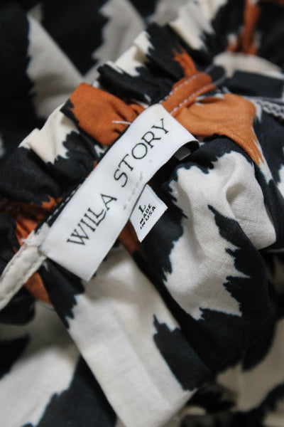 Willa Story Womens Ikat Print Button Down Blouse White Black Size Large