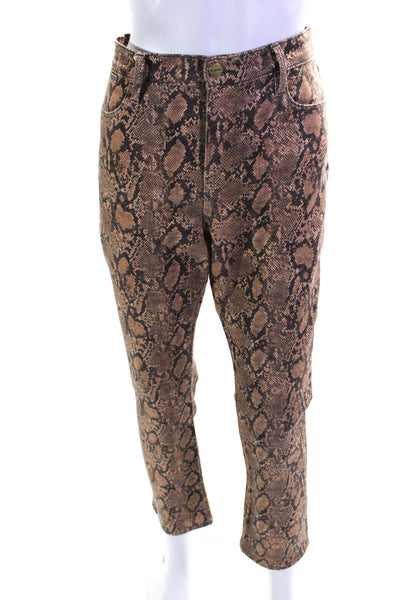 Frame Womens Snakeskin Print High Rise Straight Leg Jeans Brown Size 29