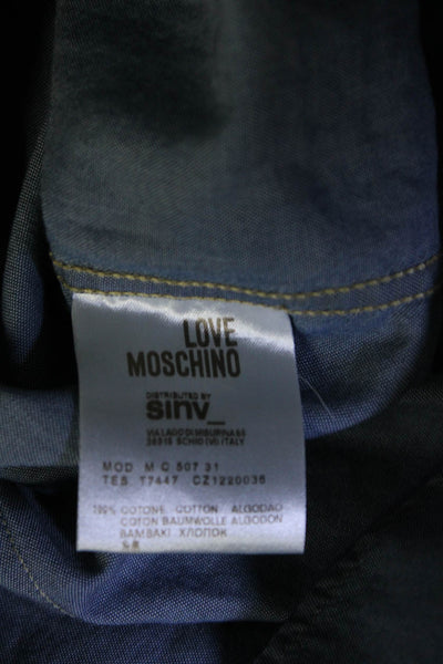 Love Moschino Mens Peace Compass Long Sleeve Button Up Shirt Blue Size XXL