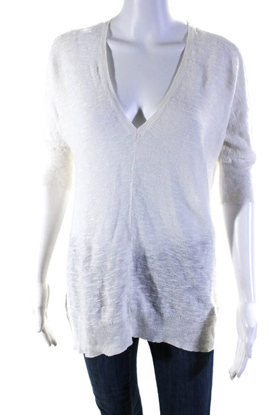 Eileen Fisher Womens 3/4 Sleeved Thin Knit V Neck Pullover Sweater White Size XS