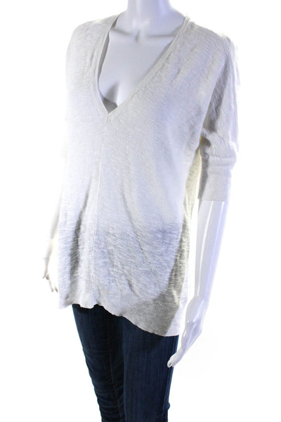 Eileen Fisher Womens 3/4 Sleeved Thin Knit V Neck Pullover Sweater White Size XS