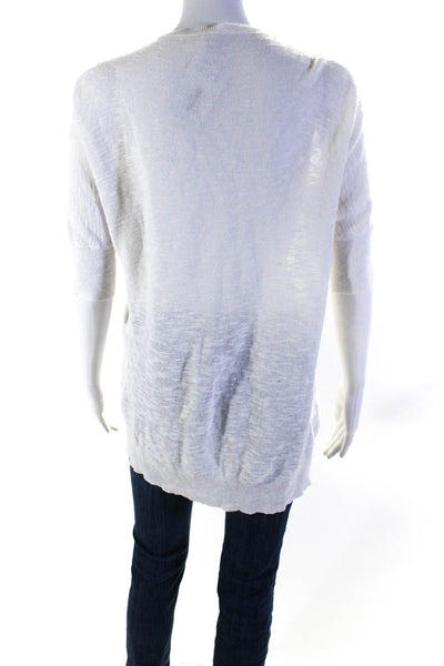 Eileen Fisher Womens 3/4 Sleeved Thin Knit V Neck Pullover Sweater White Size XS