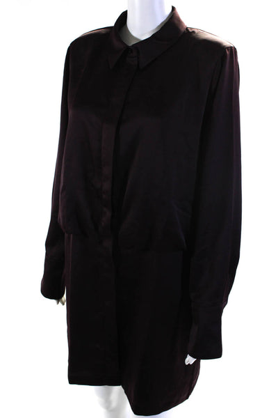 DKNY Women's Long Sleeve Button Down Blouson Dress Purple Size L