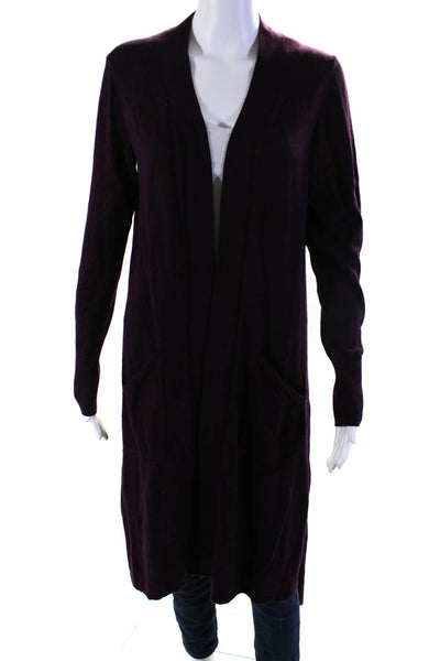 H By Halston Womens Knit Open Front Long Cardigan Sweater Purple Size S