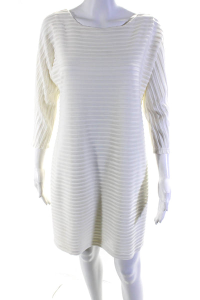 Calvin Klein Womens Textured Knit Long Sleeve Pullover Shift Dress White Size 12