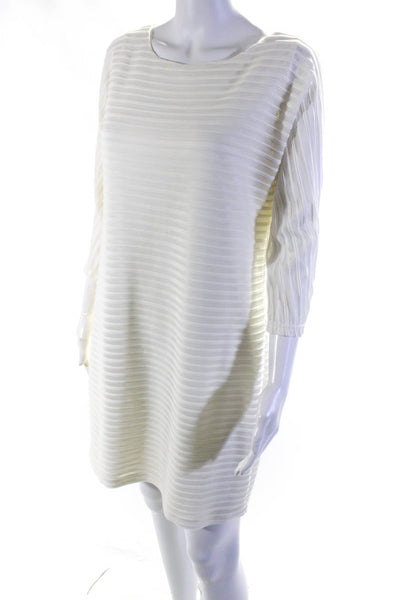 Calvin Klein Womens Textured Knit Long Sleeve Pullover Shift Dress White Size 12