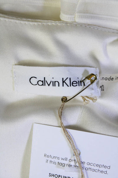 Calvin Klein Womens Textured Knit Long Sleeve Pullover Shift Dress White Size 12