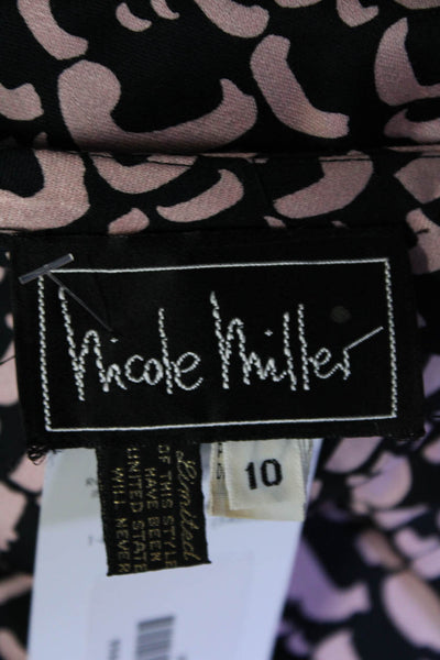 Nicole Miller Womens Abstract Print Sleeveless Belted A-Line Dress Black Size 10