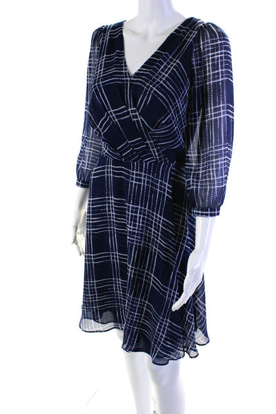 Karl Lagerfeld Womens Chiffon Abstract Printed A-Line Dress Navy Blue Size 2