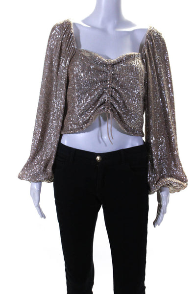 SIMKHAI Womens Sequin Ruched Front Top Gold Size 12 12993488