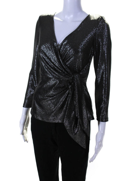 Adrianna Papell Womens Gunmetal Metallic Wrap Top Grey Size 4 13318535