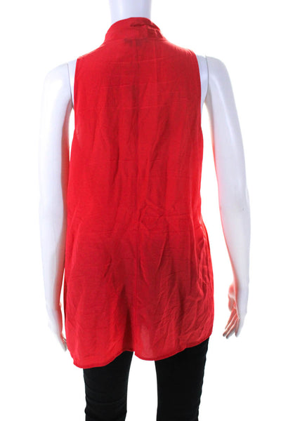 Theory Womens Silk Crepe Pleated Tie Front Sleeveless Blouse Top Red Size M