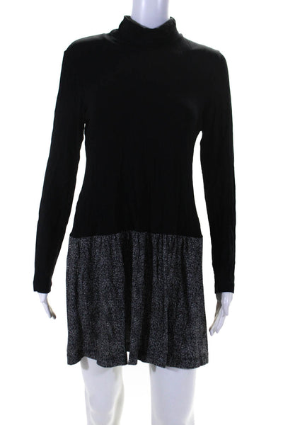 Theory Womens Jersey Knit Two Tone Long Sleeve A-Line Dress Black Size L