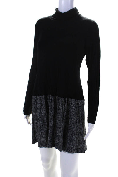 Theory Womens Jersey Knit Two Tone Long Sleeve A-Line Dress Black Size L