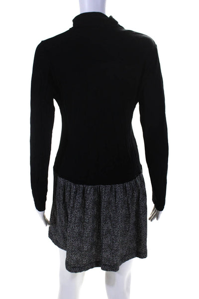 Theory Womens Jersey Knit Two Tone Long Sleeve A-Line Dress Black Size L