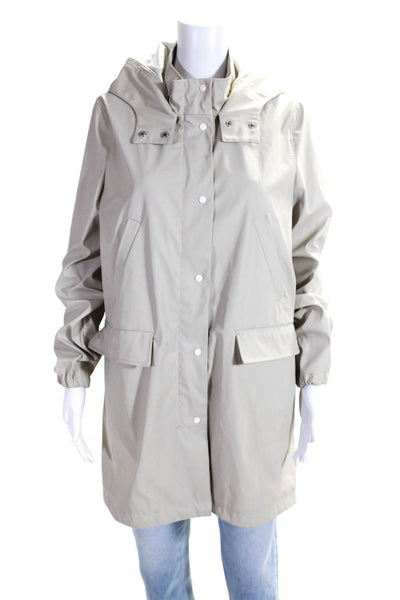 Zara Womens Beige Full Zip Long Sleeve Hooded Windbreaker Jacket Size M