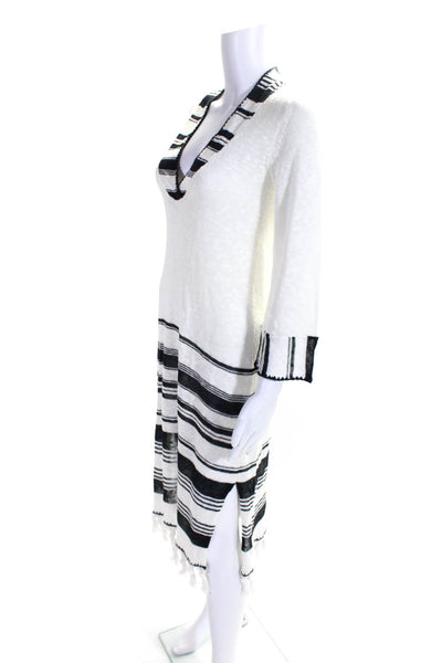 Calypso Saint Barth Womens White Printed V-Neck Long Sleeve Fringe Dress Size 0