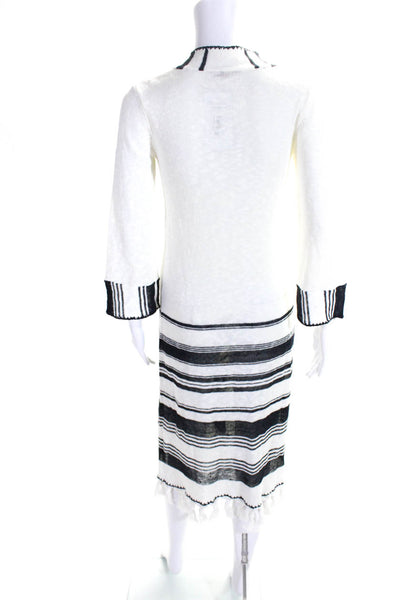 Calypso Saint Barth Womens White Printed V-Neck Long Sleeve Fringe Dress Size 0