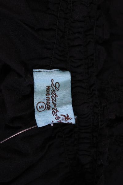Letarte Handmade Womens Black Cotton Tie Neck Long Sleeve A-Line Dress Size S