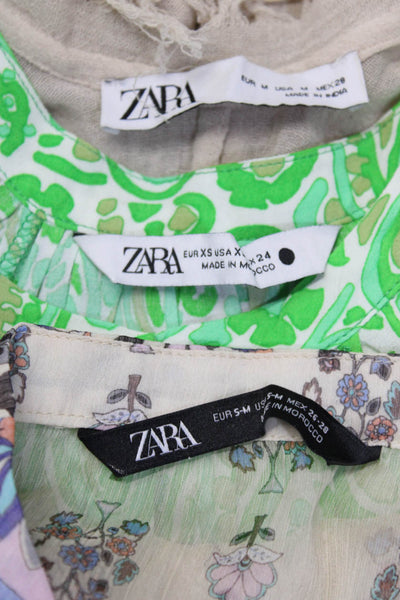 Zara Womens Dress Beige Floral Long Sleeve Oversized Blouse Top Size S XS M Lot