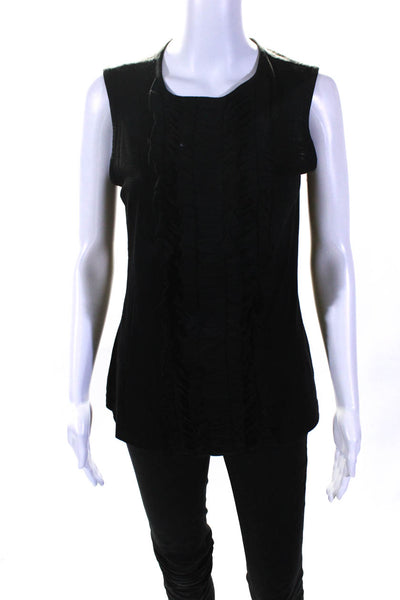 Tory Burch Womens Jersey Knit Ruffled Front Sleeveless Tunic Tank Black Size M