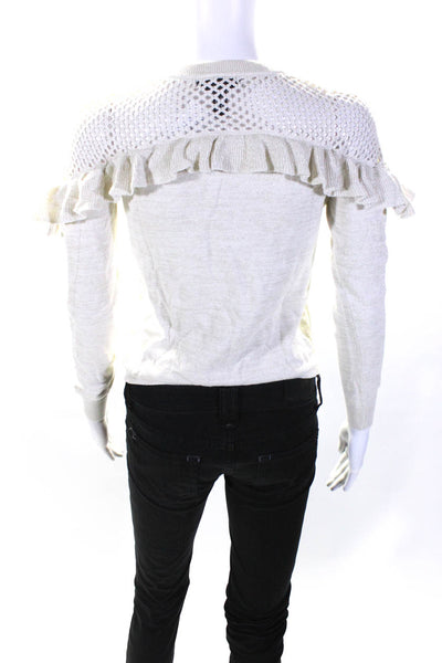 Aqua Womens Metallic Woven Long Sleeved Ruffled Crew Neck Sweater White Size XS